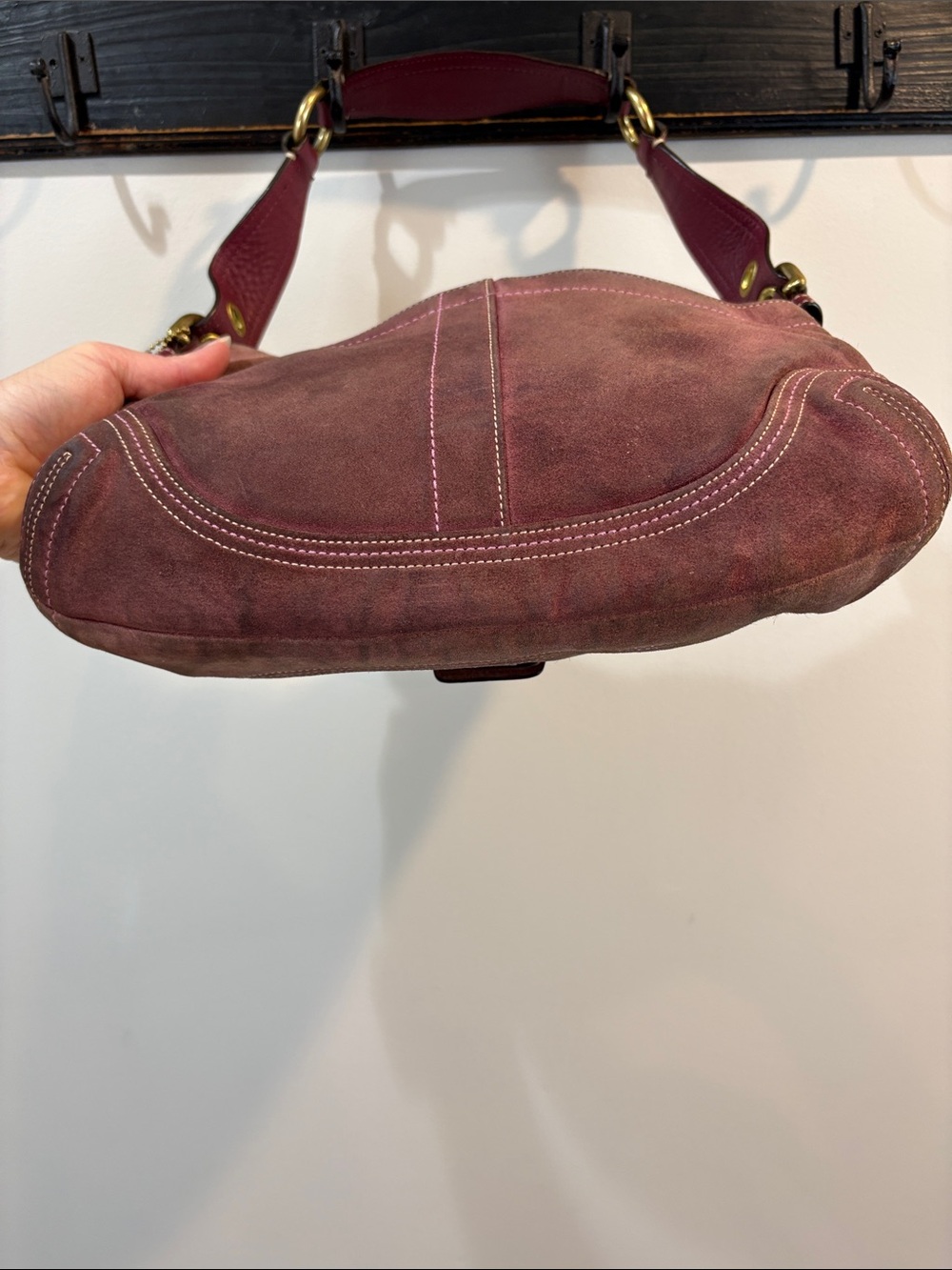 Vintage Y2K Coach F10193 Large SoHo Plum Suede Shoulder Handbag Rare - Picture 7 of 14